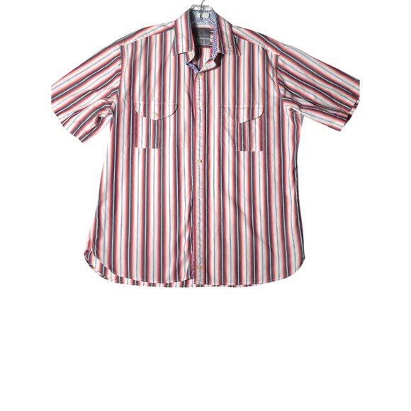 Thomas Dean Short Sleeve Men's Casual Shirts Size Large Blue Orange White - Picture 3 of 8